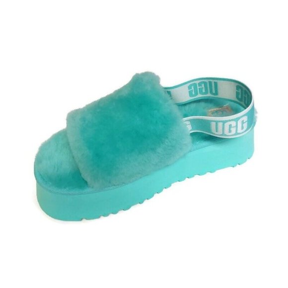 UGG Size 7 Disco Slide Sheepskin Platform Slippers Tide Pool Blue Green 1112258 - Picture 3 of 8